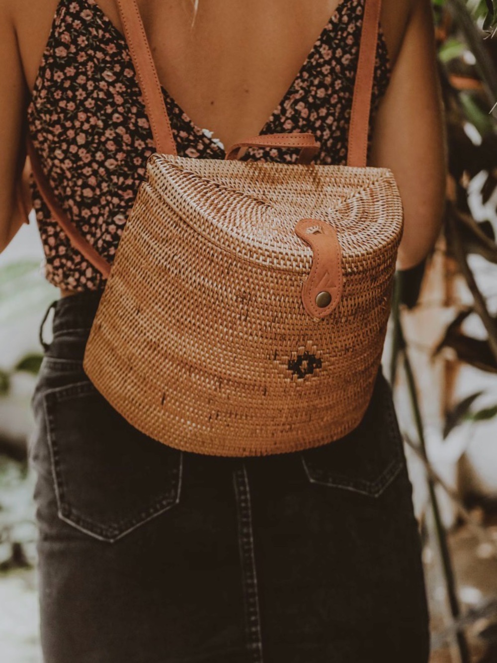 Pink Haley Woven Rattan Backpack in Natural handmade in Bali